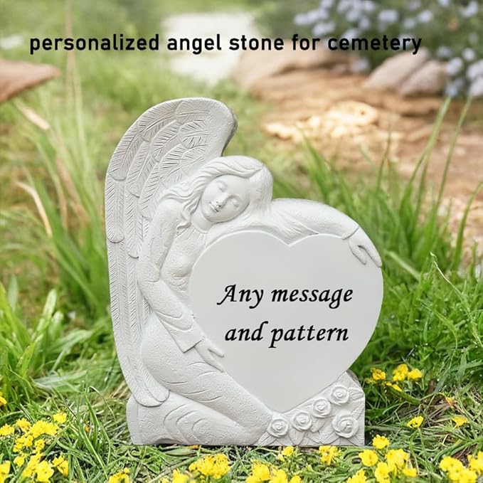 Personalized Memorial Stones for Loved Ones Lost, Handmade Angel Garden Stones Gravestones Engraved with Any Message, Sympathy Funeral Memorial Gift for Loss of Loved Ones Mom Dad