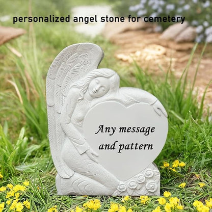 Personalized Memorial Stones for Loved Ones Lost, Handmade Angel Garden Stones Gravestones Engraved with Any Message, Sympathy Funeral Memorial Gift for Loss of Loved Ones Mom Dad