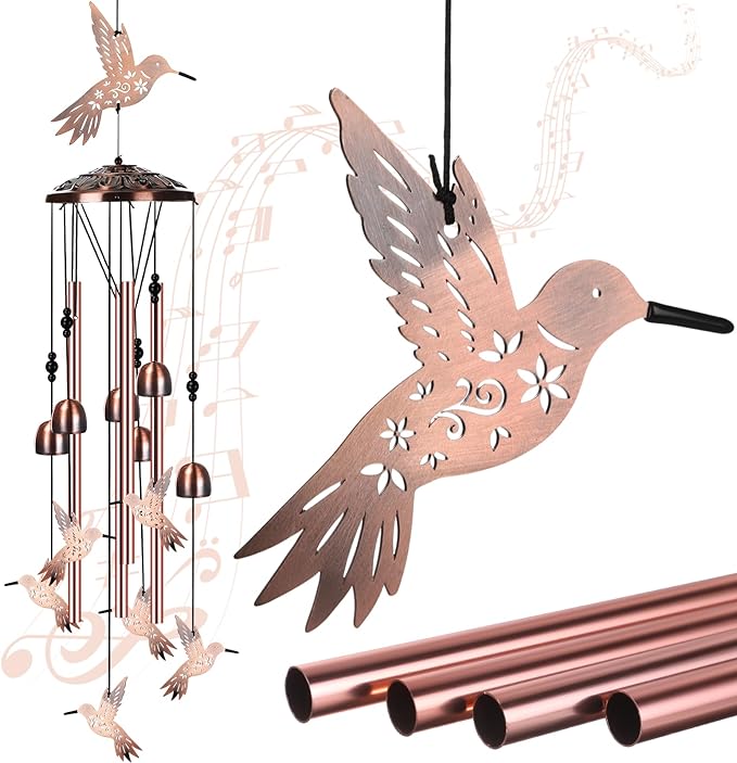 Briwooody Hummingbird Wind Chimes for Outside Hummingbird Gifts for Women Mom Metal Wind Chimes Memorial Birthday Decor for Outdoors Garden Patio Porch Yard Home Decoration