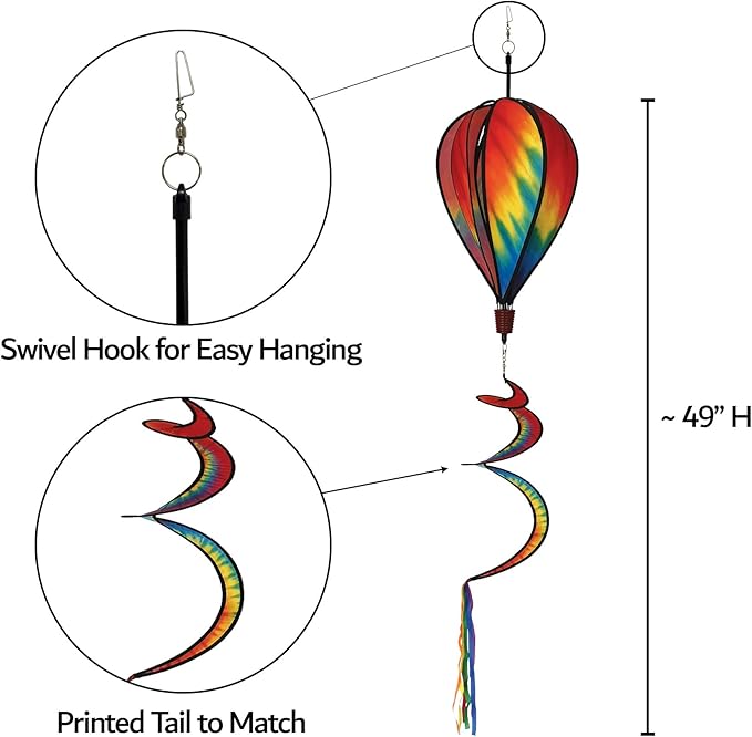 In the Breeze 0982 Tie Dye Hot Air Balloon Spinner-Outdoor Hanging Decoration