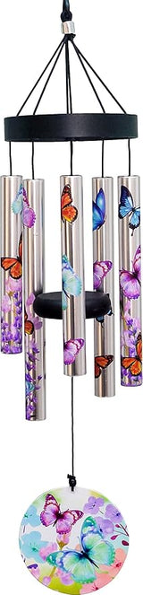 Spoontiques Butterfly Small UV Wind Chime - Outdoor Garden Décor - Decorative Chimes for Yard, Garden, Backyard and Patio Decoration