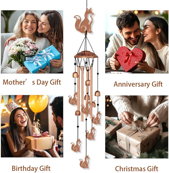 INFUNLY Fox Wind Chimes for Outside Animal Metal Wind Chime Aluminum Windchime Tubes Foxes Memorial Wind-Bell Retro Music Windchimes with Little Bells for Yard Garden Decor Housewarming Birthday Gift