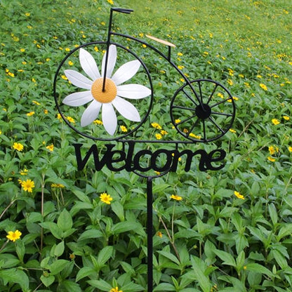 Metal Wind Spinner, 47" Tall Bicycle Wind Sculptures, Daisy Flower Windmill Bike Pinwheel Garden Stake Welcome Sign for Patio Lawn Farm Backyard Decorations