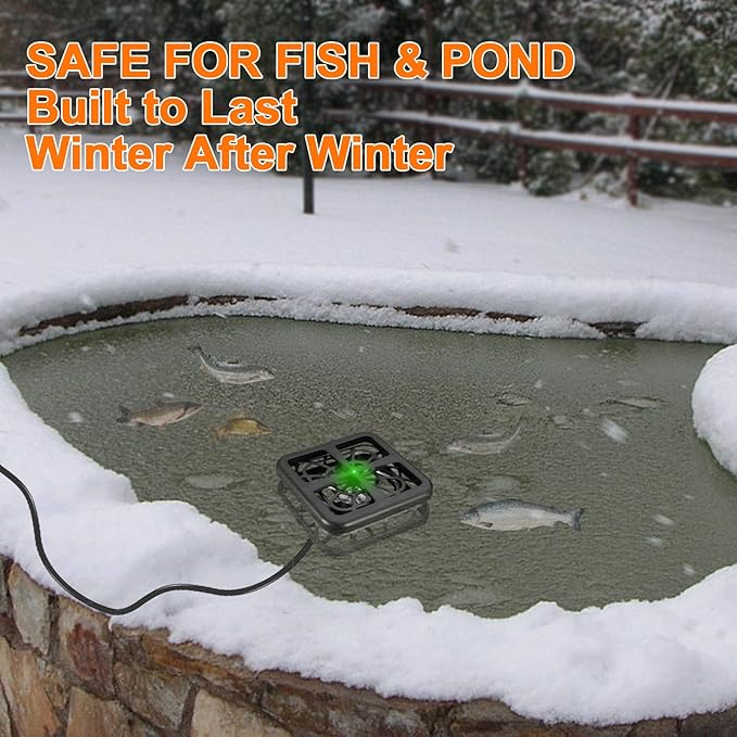 Aobiono Upgraded Pond Heater De-Icer with Light Indicator, Automatic Thermostatic Control 48°F On / 95°F Off, Keeps Ice Hole for Fish Koi Ponds, Stock Tanks, Bird Baths, 12 ft Cord (500W)