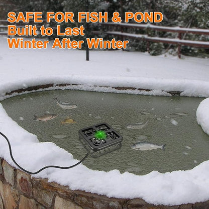 Aobiono Upgraded Pond Heater De-Icer with Light Indicator, Automatic Thermostatic Control 48°F On / 95°F Off, Keeps Ice Hole for Fish Koi Ponds, Stock Tanks, Bird Baths, 12 ft Cord (500W)