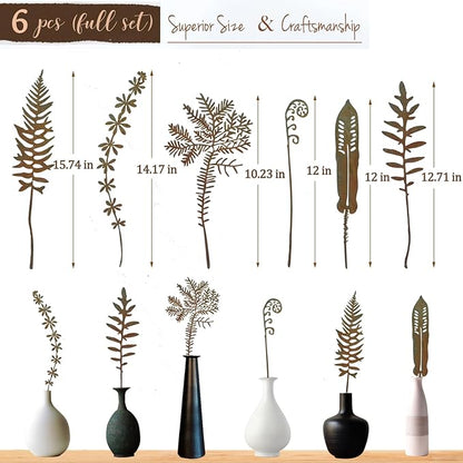 Metal Flowers for Outside,Flower Bed Decor Rusty Plant Stakes,Rusty Fern Art for Outdoor,Garden Stakes Decorative,Plant Decorations for Pots,Metal Fern Garden Sculptures and Yard Art, Lawn Ornaments
