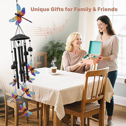 Dragonfly Wind Chimes for Outside, Black Metal Windchimes Outdoors, Dragonflies Gifts for Women/Men, Garden/Yard Decor, Memorial/Birthday Gifts for Grandma/Mom, Durable Chimes for Outdoors