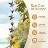 Rain Chain for Gutters,8.5FT Rain Catcher Chain for Outside with 7 Metal Cups & Hummingbird Decor,Adjustable Hanging Rain Hutter Chain Downspout Substitute for Garden Drainage & Eaves (Brown)