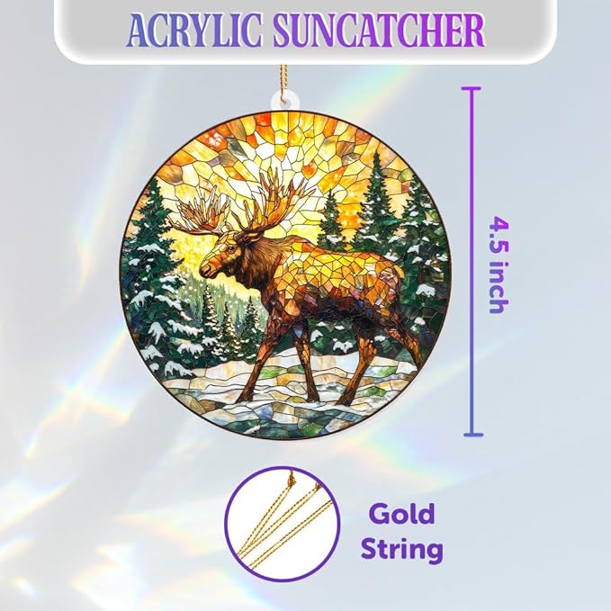 Stained Glass Style Acrylic Moose Ornament 2025 - Rustic Cabin Christmas Tree Ornament, Wildlife Suncatcher Window Hanging, Winter Holiday Decor Gift for Nature & Outdoor Lovers, Shatter(Sun-23)