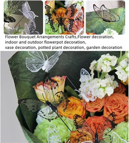 3D Butterfly Garden Stake Decor,10"PVC Butterfly Garden Decor for Outside,Shaking Head Artificial Butterflies for Cake Bouquet Wall Lawn Pathway Plant Pot Flower Bed Yard Decor (50, Black)