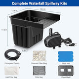 NFESOLAR Pond Waterfall Spillway Kit, Includes Waterfall Box, Filter Media, 1200GPH Water Pump and 10 FT Corrugated Tubing, for Ponds and Streams up to 3,000 Gallons N4332
