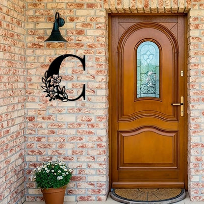 Metal Name Sign,Initial Welcome Letter Monogram Wall Decor,Wall Art Last Name Signs,Garden Door Decor for Outside,Wedding,House Warming Gift,12 inch in Height (Letter C)