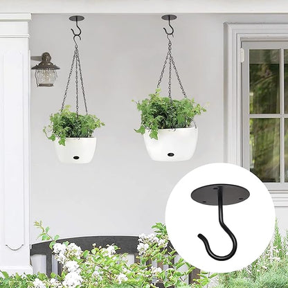 3 Pack Ceiling Hooks for Hanging Plants, Metal Plant Bracket Wall Mount Hangers Hooks Hanging for Bird Feeders, String Lights, Wind Chimes, Planters, Indoor Decorations, Black