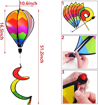 timecity 3pcs Hot Air Balloon Wind Spinner Rainbow Garden Pinwheels Whirligigs Wind Spinner Windmill Striped Rainbow Windsock Rotating Sequins Windmill Wind Twister Hanging Decor