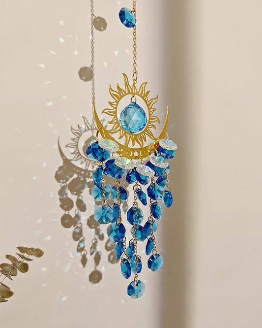 Hanging Celestial Suncatcher for Indoor Window Moon and Sun Crystal Sunlight Catcher Prism