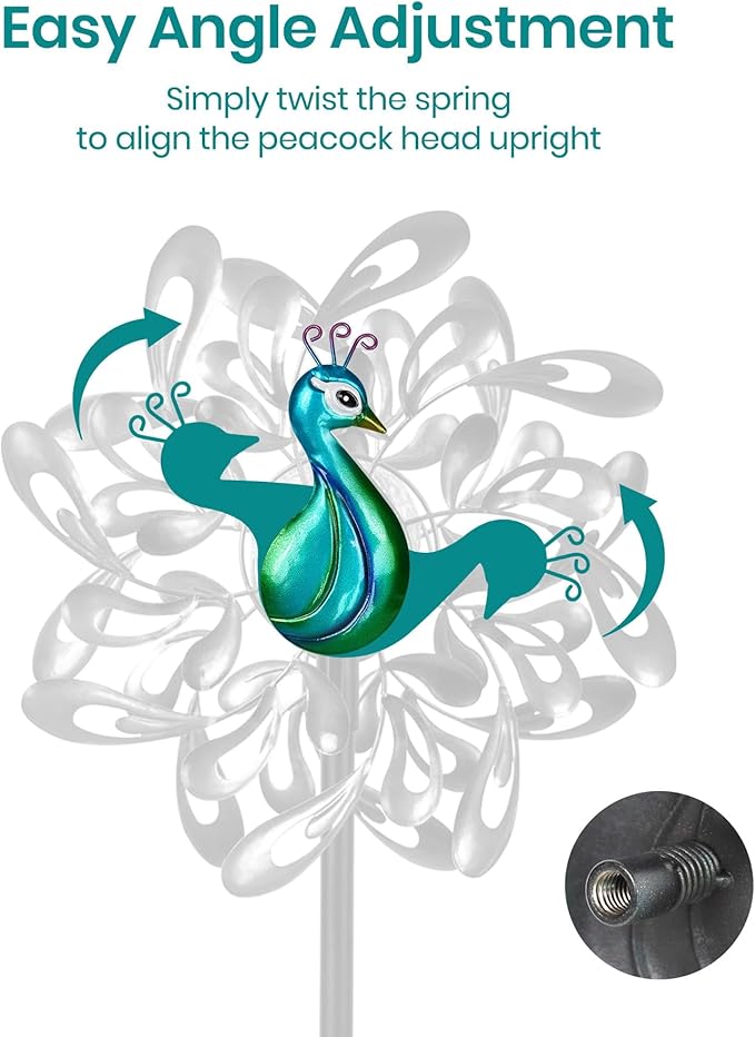 Peacock Wind Spinners Outdoor for Garden, Colorful Metal Kinetic Yard Art with Radial Motion, Decorative Outdoor Wind Sculpture for Lawn, Patio & Walkway