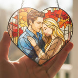 NAZENTI Custom Photo Stained Glass Suncatcher, Gifts for Valentine Birthday Anniversary, Personalized Couple Portrait Window Hanging for Him Husband Wife, Couple Keepsake Heart