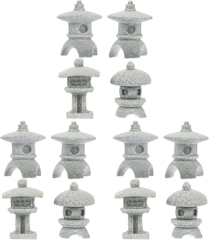 PRETYZOOM 12pcs Miniature Pagoda Figurines, Zen Garden Fish Tank Aquarium Gazebo Ornament Chinese Pagoda Statue Plant Pots Bonsai Micro Landscape Decoration
