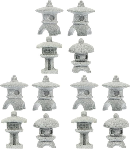PRETYZOOM 12pcs Miniature Pagoda Figurines, Zen Garden Fish Tank Aquarium Gazebo Ornament Chinese Pagoda Statue Plant Pots Bonsai Micro Landscape Decoration