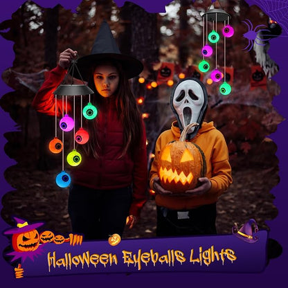 Winzwon Halloween Decorations Outside Solar Outdoor Lights Waterproof Eyeballs Wind Chimes for Party Yard Porch Patio Home Window Indoors Hanging Mobile Decor