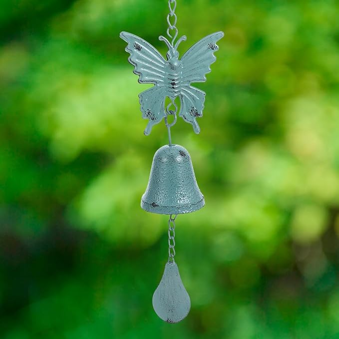 Vintage Cast Iron Butterfly Wind Chimes for Outdoor Garden Patio Hanging Decor Small Blue Wind Bells for Yard and Porch Outside Use