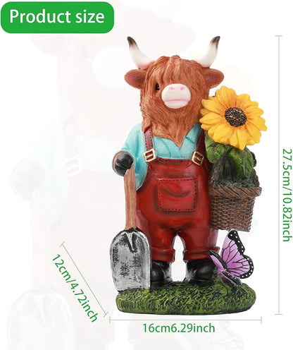 Outdoor Highland Cow Garden Statue with Sunflower Basket, Handmade Resin Figurine for Yard Patio Lawn Decor, Birthday Gifts for Women & Mom