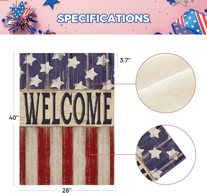AVOIN colorlife Patriotic 4th of July House Flag 28x40 Inch Double Sided Outside, Memorial Day Retro American Stars and Stripes Welcome Yard Outdoor Decoration