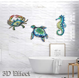 Weibefee Metal Sea Turtle Seahorse Crab Beach Themed Bathroom Wall Art Mother's Day Decor, Ocean Themed Wall Mother's Day Decorations Gift for Home Bathroom,10 Inch, Set of 3…