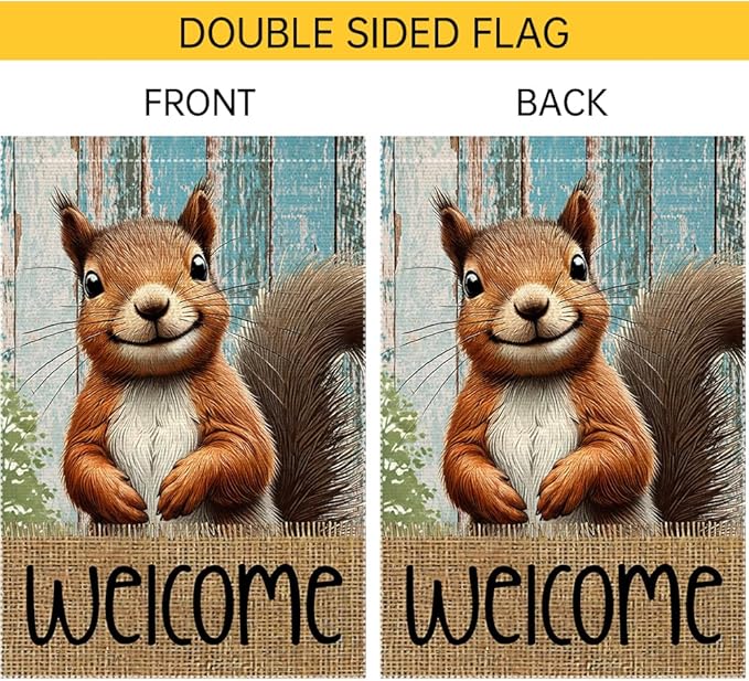 Spring Summer Garden Flag Welcome Garden Flags 12x18 inch Double Sided Small Burlap Squirrel Decor Yard Lawn Outdoor Home Decoratio