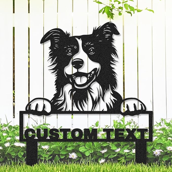 Custom Border Collie Dog Garden Stake Metal Name Sign, Personalized Dog House Garden Sign Customized Border Collie Welcome Signs Address Plaque Gardening Decor Gift for Gardeners Dogs Lover