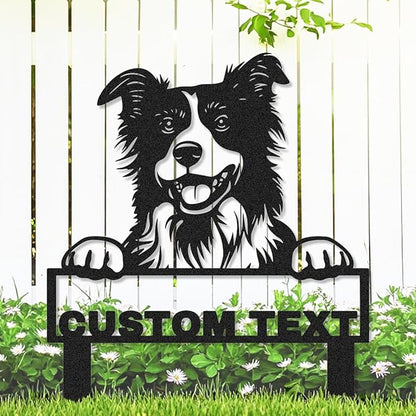 Custom Border Collie Dog Garden Stake Metal Name Sign, Personalized Dog House Garden Sign Customized Border Collie Welcome Signs Address Plaque Gardening Decor Gift for Gardeners Dogs Lover