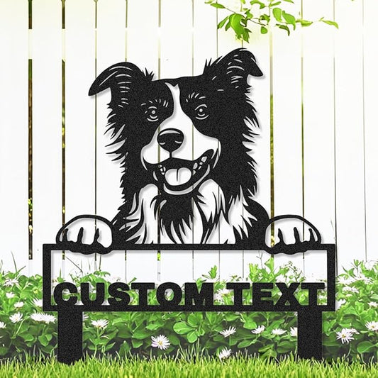 Custom Border Collie Dog Garden Stake Metal Name Sign, Personalized Dog House Garden Sign Customized Border Collie Welcome Signs Address Plaque Gardening Decor Gift for Gardeners Dogs Lover