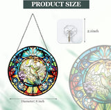 Hummingbird Stained Glass Suncatcher - Colorful Bird Sun Catcher Indoor Wall Decor Glass Panel Floral Window Hanging Ornament Gift for Mom, Grandma, Bird Lovers (8 inch)
