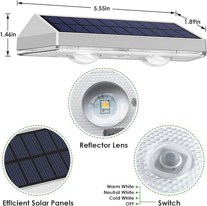 LIANGLOME 2 Pack Solar Fence Lights - 2PK Solar Outdoor Light Warm White/Daylight White/Cold White 3 Mode Deck Lights for Outside, Deck Fences, Stair Railings, Pools and Walls