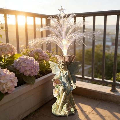 Fairy Garden Decor Statue - 17 inch Solar Flower Fairy Garden Statues With Colour Changing Fiber Optic Lights Outdoor Statues for Yard Patio Balcony, fairies Figurines Gifts for Mom Grandma Women.