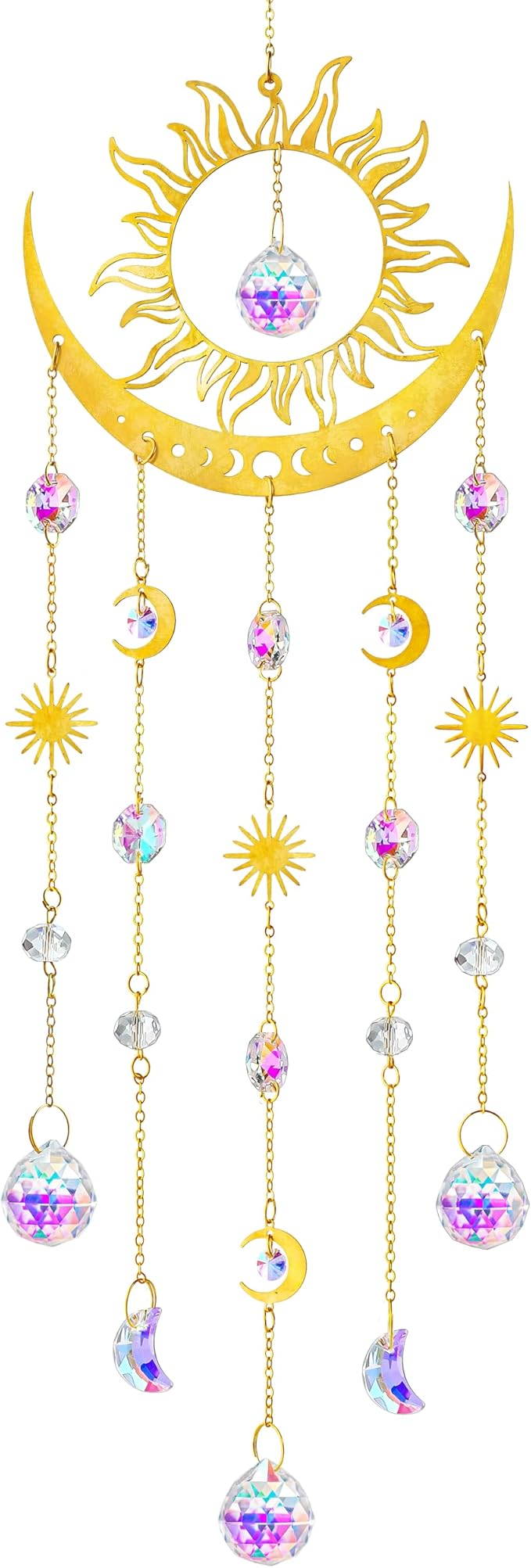 H&D HYALINE & DORA Sun and Moon Suncatcher Crystal Wind Chimes for Hanging Outdoor Indoor Glass Window Hanging Prisms for Garden Backyard Ceiling Room Decor