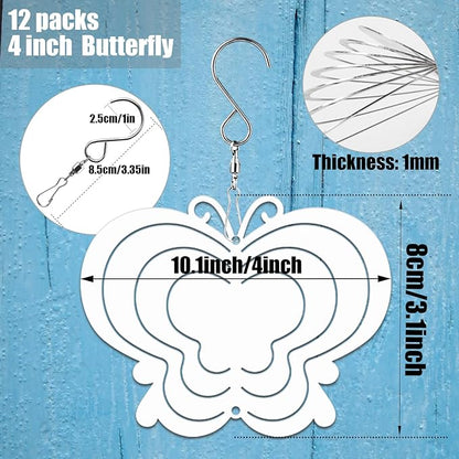 12 Pack 4inch Sublimation Wind Spinner Blanks 3D Aluminum Metal Wind Sculpture Kinetic Spinners for Yard Garden Indoor Art Ornaments Xmas Hanging Decoration (Butterfly)