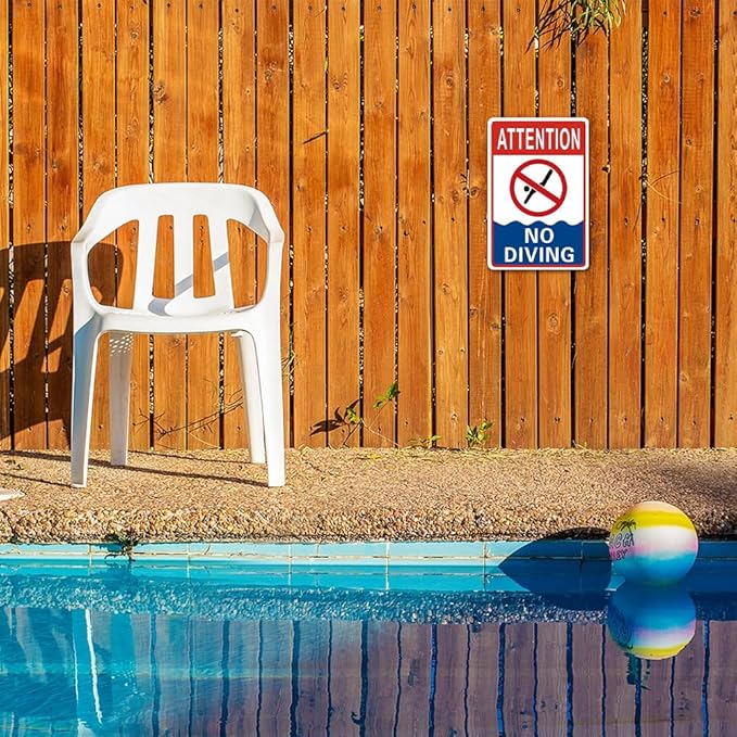 No Diving Pool Sign - 8 x 12 inch Aluminum Metal Pool Signs for Outside, Patio, Back Yard, Swimming Pool, Beach, Inside, UV Protected and Waterproof