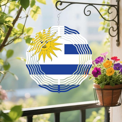 Wind Spinners Outdoor Uruguay Uruguayan Flag 3D Kinetic Sculptures Chimes 10 inch Mandala Flower Tinplate Metal Art Garden Patio Yard Room Classroom Decorations Indoor Decor
