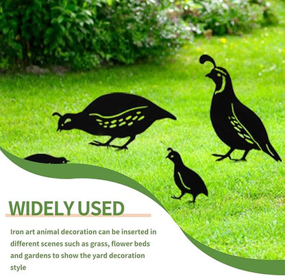 Cyrank Metal Quail Family Garden Decors, Iron Art Animals Garden Decoration Metal Yard Art Birds Animals Garden Stakes Decorative Stake Lawn Ornaments