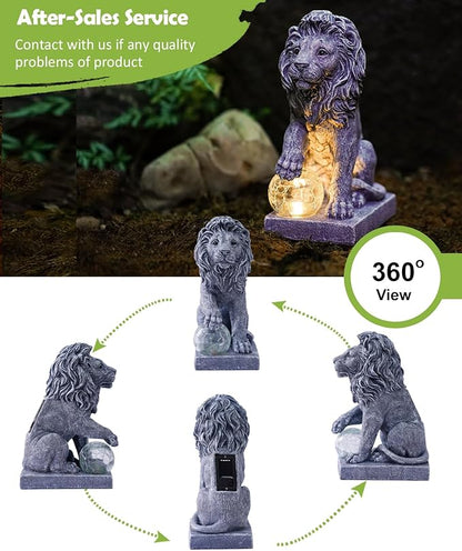 Nacome Guardian Lion Garden Statue: Outdoor Decor Sculpture with Ball Lights for Yard Art Porch Patio - Unique Birthday Gifts for Women Mom(9.45in)