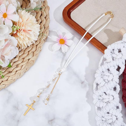 Cross Hanging Car Mirror Ornament Glass Crystal Bead Charm Suncatcher Car Mirror Pendant Accessories Good Luck Keychain for Bag Window Car Mirror Door Garden Balcony Home Decoration