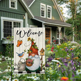 Welcome Spring Summer Garden Flag 12x18 Inch Double Sided Small Burlap Gnome Cardinal Flowers Butterfly Sunflower Buffalo Plaid Garden Flags Home Yard Lawn Holiday Outdoor Decorations