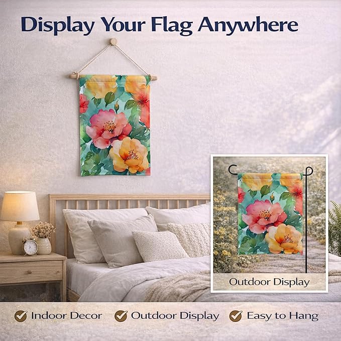 Caroline's Treasures Georgia Cherokee Rose in Watercolor Garden Flag Mailbox Flag Decorative Yard Flag Banner Outside Patio Artwork Yard Flower Beds, Garden Size, Multicolor
