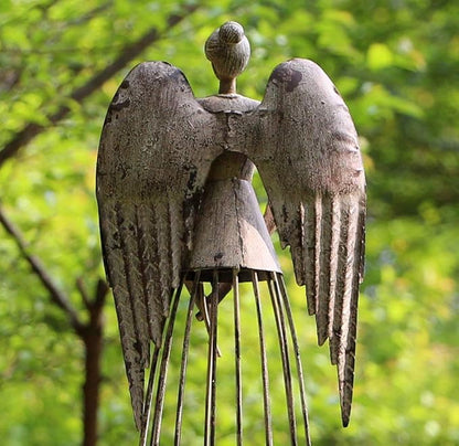 Antiqued Metal Garden Angel Statue with Star Wand, Indoor Outdoor Angel Yard Art Decor Lawn Patio Decorations Holiday Decor Garden Present Idea, 26"H (Star Wand)