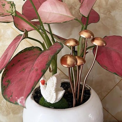 6.5" Metal Mushroom Garden Statue Decor (2-Pack) - Rust-Proof Iron Mushroom Stakes for Outdoor Lawn, Yard, & Patio - Flower Pot Ornament, Creative Gift for Garden Lovers (Stakes & Straps)