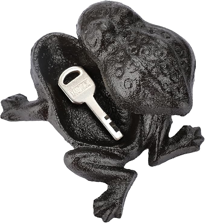 JUXYES Frog Cast Iron Key Hider - Outdoor Small Garden Statue & Indoor Decoration Box for Key, Jewelry & Trinkets