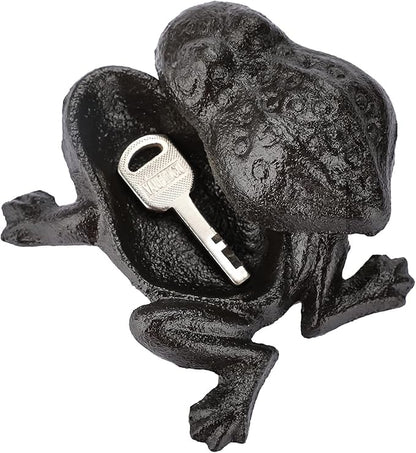 JUXYES Frog Cast Iron Key Hider - Outdoor Small Garden Statue & Indoor Decoration Box for Key, Jewelry & Trinkets
