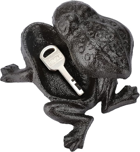 JUXYES Frog Cast Iron Key Hider - Outdoor Small Garden Statue & Indoor Decoration Box for Key, Jewelry & Trinkets