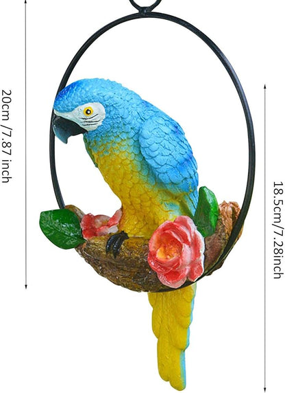 Parrot Decoration | Garden Sculpture Wall Decorations | Innovative Iron Ring Hanging Bird Statue-C